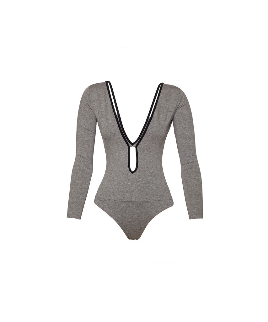 Sofia Solid Grey Piping Edgy Bodysuit