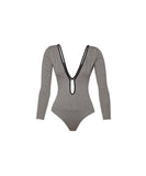 Sofia Solid Grey Piping Edgy Bodysuit
